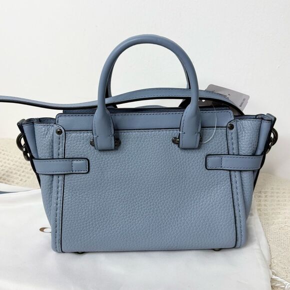 Coach Swagger 20 Pebble Leather Satchel 36235 Cornflower Blue Crossbody Bag - Picture 8 of 11